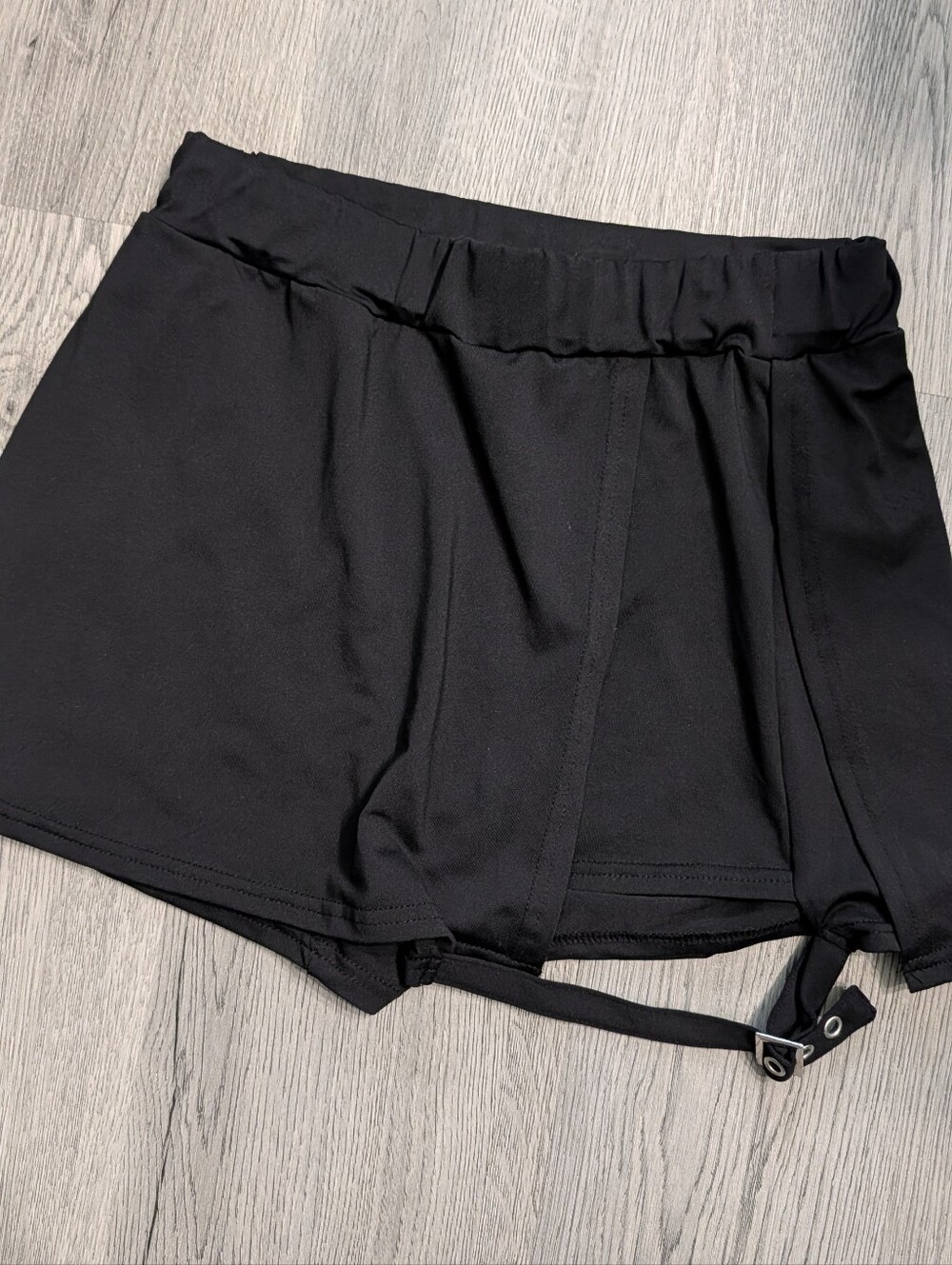 Black Mini Skort Leg Strap Detail Stretchy Goth Alt Techwear Size Small